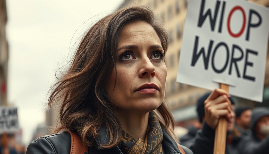 Social security protester holding sign in city street.
