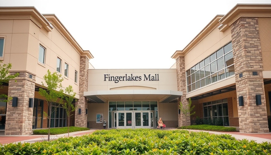 Fingerlakes Mall entrance with stone accents and landscaping.