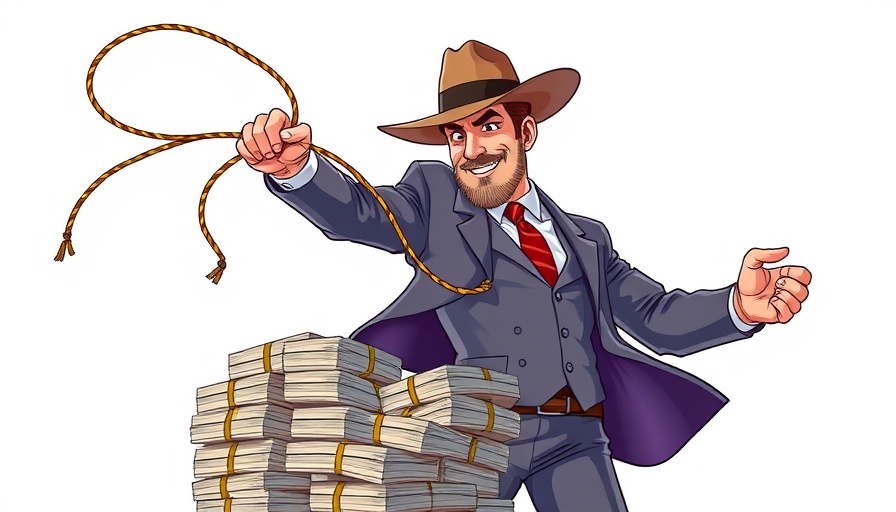 Cartoon businessman lassoing money stack, insurance rate changes for seniors.
