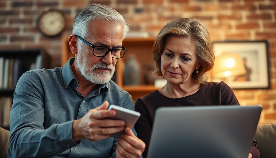 Mature couple discussing finances in study, Canara HSBC Life Insurance pension product planning.