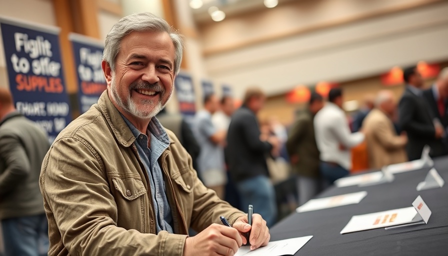 Casual middle-aged man at event table.