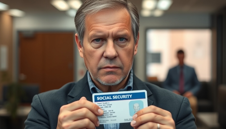 Apply for Social Security in Muskegon, man showcasing a social security card in an office.