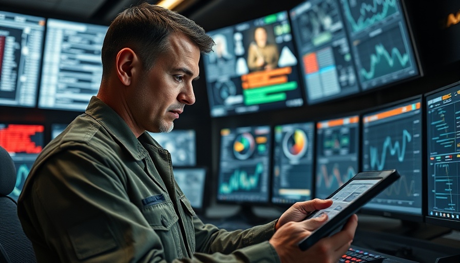 Military officer analyzing data in high-tech command center, relevant to Palantir stock investment for retirees.