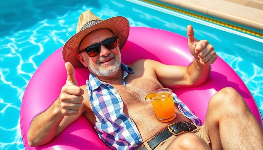 Older man enjoying retirement savings by lounging on a pool float.
