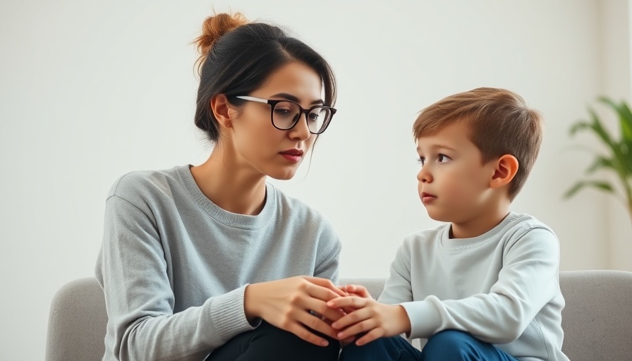 Thoughtful discussion between woman and boy in bright room.
