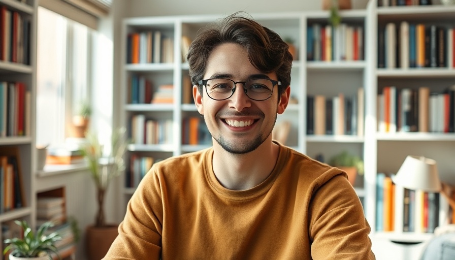 Casual smiling person in a home office