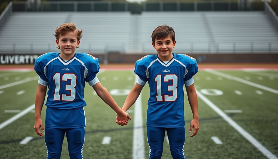 Football players showing support on field, autism community support.