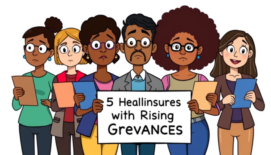 Cartoon image of people upset about health insurance complaints.