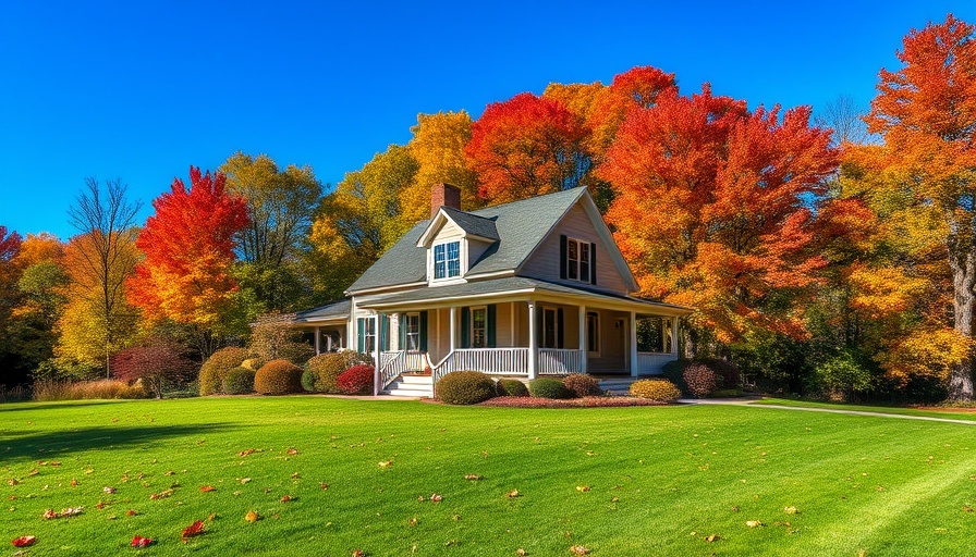 Charming country house surrounded by fall foliage; best time to plant trees and upgrade houseplants.