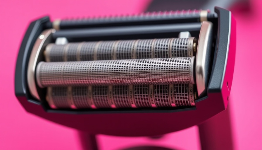 Close-up of electric razor head for women against pink background.