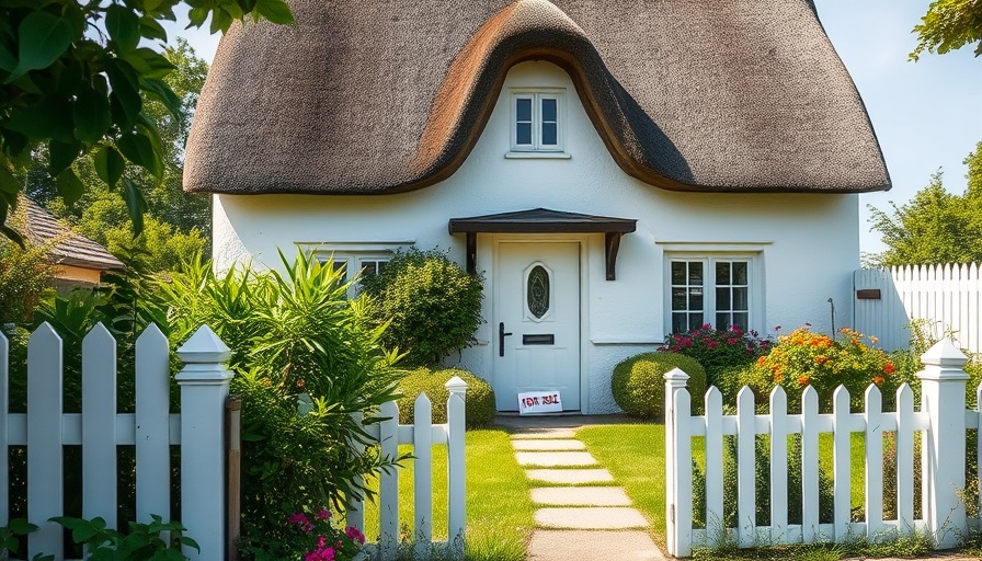 Charming cottage for sale with thatched roof in garden setting, related to Opendoor Technologies.