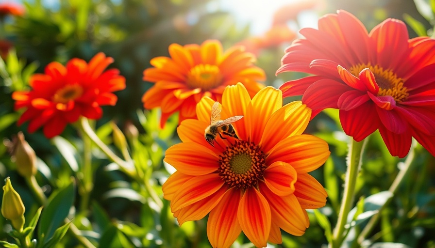 Colorful flowers in Muskegon garden with bee, ideal for fall perennials.
