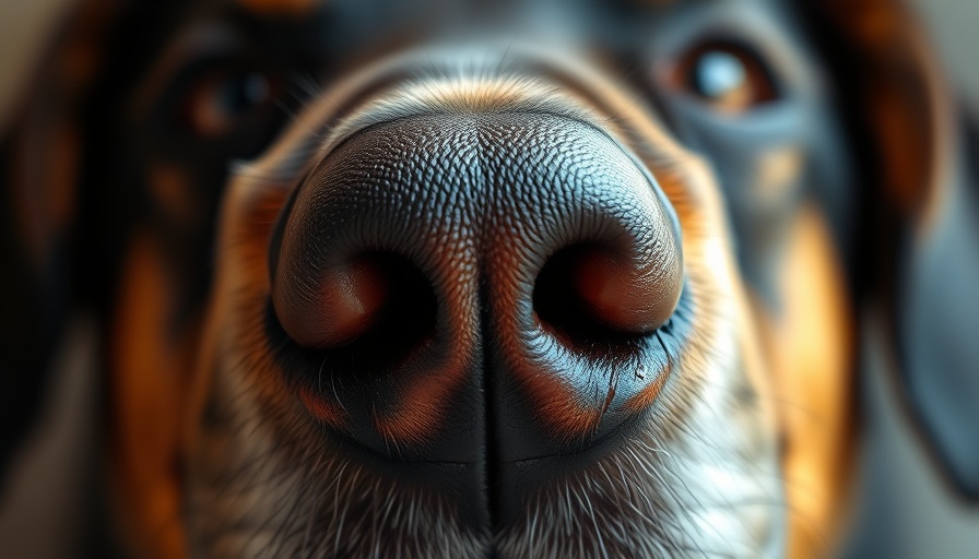 Close-up of a dog's nose reflecting aging pets midlife crisis concept.
