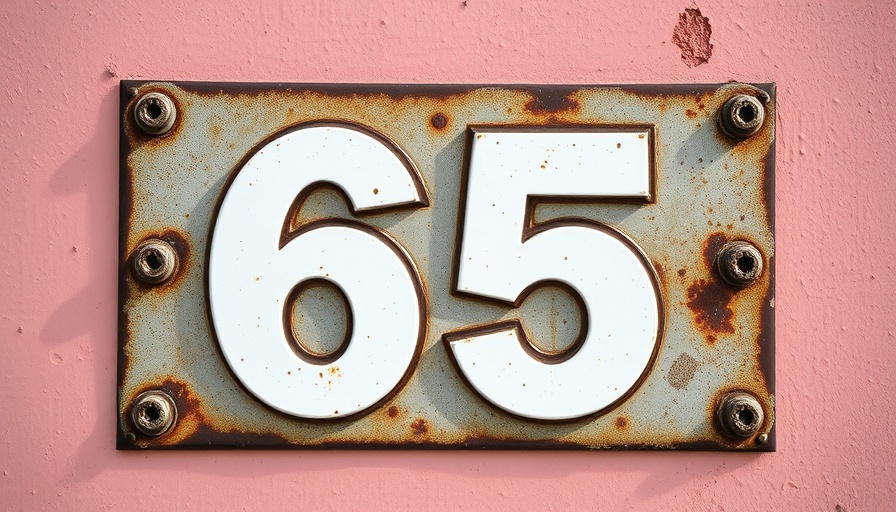 Rustic metal plate with number 65 on a pink wall, senior bonus tax deduction.