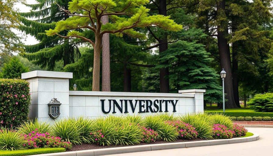 Entrance sign of Notre Dame of Maryland University surrounded by greenery.