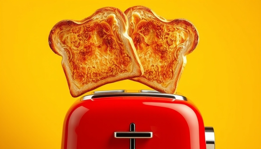 Two toast slices popping from a red toaster, symbolizing early breakfast and longevity.