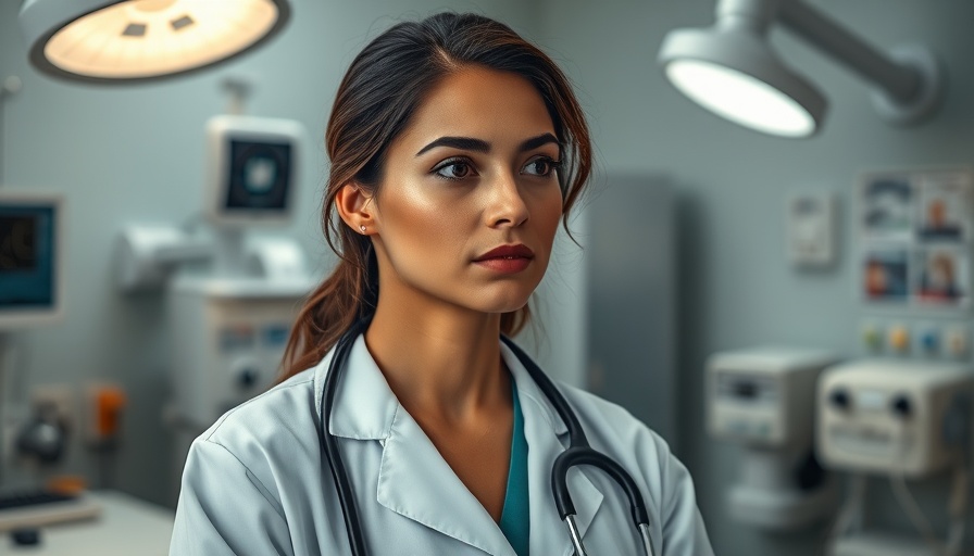 Female doctor standing in clinic, emphasizing cellphone use risk of hemorrhoids.