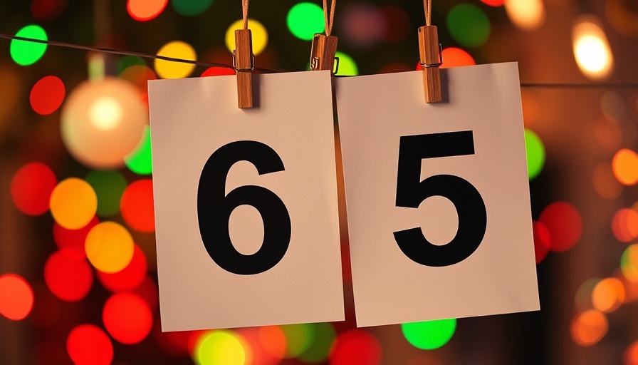 Numbers 65 on paper with colorful bokeh lights, senior bonus deduction theme.