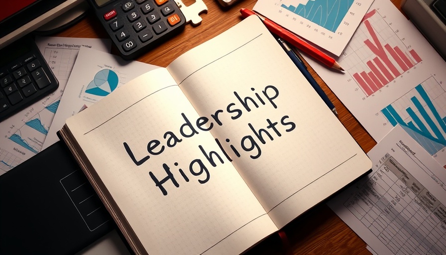 Open notebook with 'Leadership Highlights' on desk with charts and a calculator, Braze Revenue Growth.