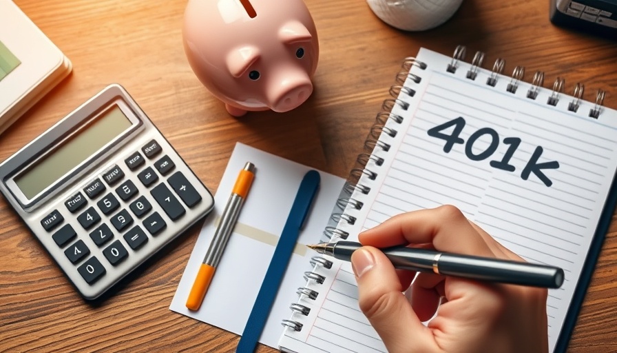 Retirement planning 401(k) setup with calculator and notebook.
