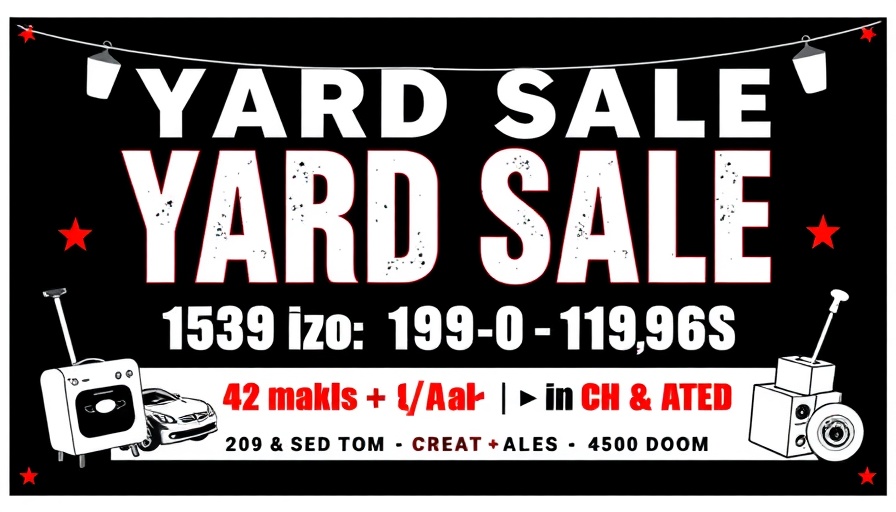 Vintage yard sale ad highlighting 1950s and 60s items.
