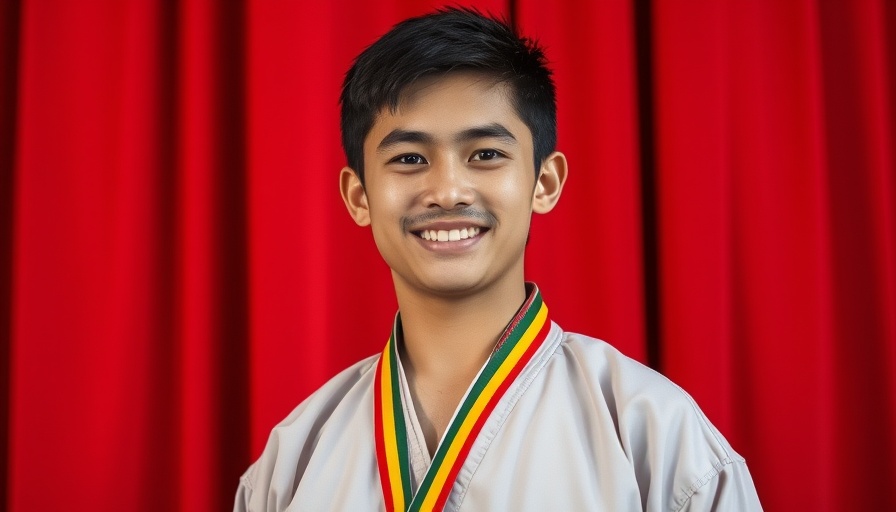 Young martial artist with medals smiling confidently, Gurnee.