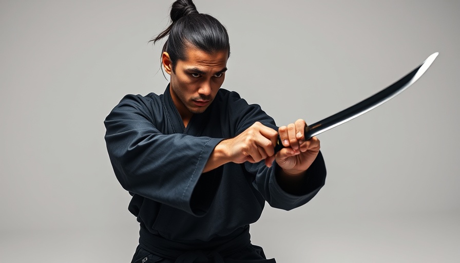 Martial artist demonstrating foundational techniques with a katana, enhancing confidence.
