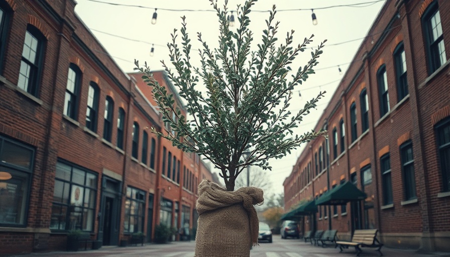 Tree care routines in climate change: Burlap-wrapped tree in urban area.