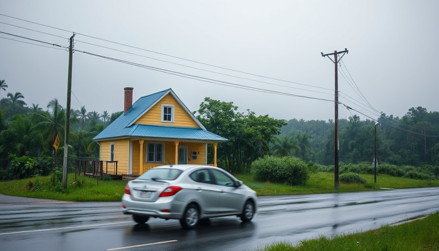 Independent living housing Muskegon on a rainy day street view.