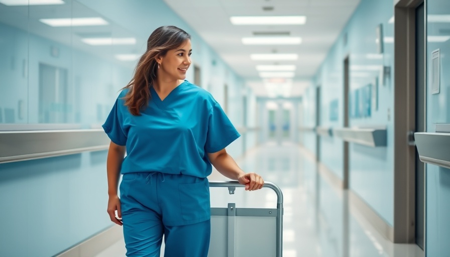 Healthcare professional in hospital hallway showcasing cutting-edge healthcare technology.