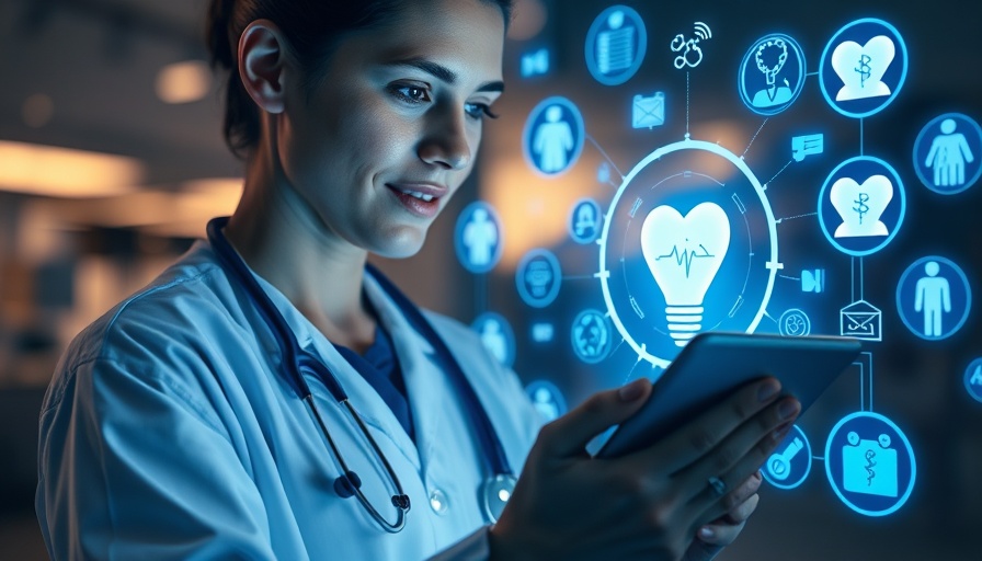 Healthcare professional with holographic data symbolizing health IT reform and data mobility.