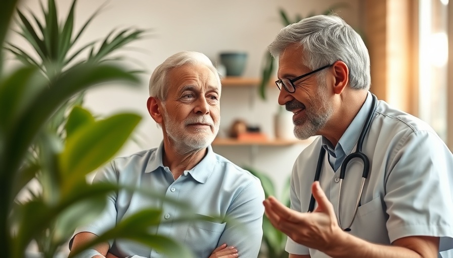 Discussing healthcare costs for retirees; older man with a nurse.