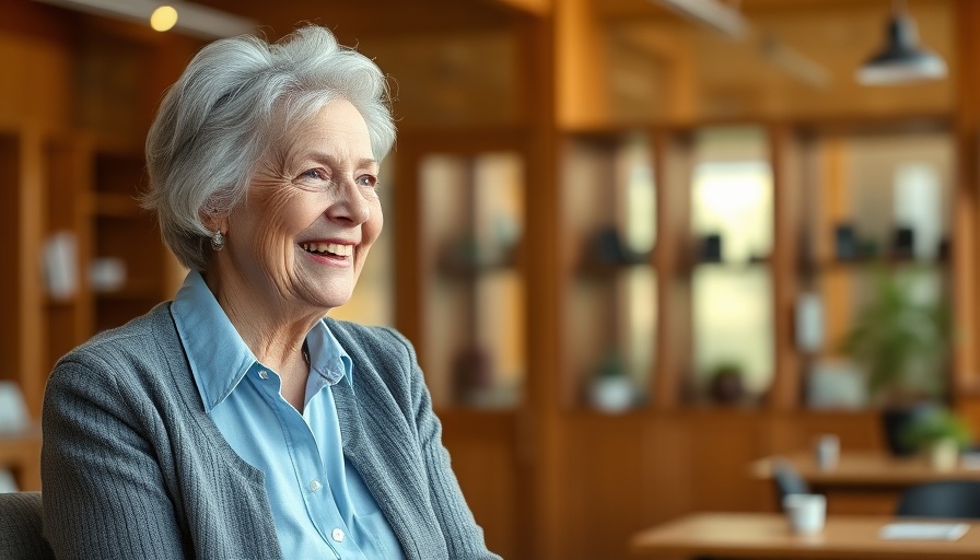 Smiling woman conversing in an office with warm lighting, apply for social security in Muskegon.