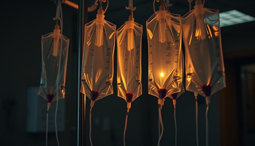 IV bags in a dim hospital setting symbolize healthcare spending.