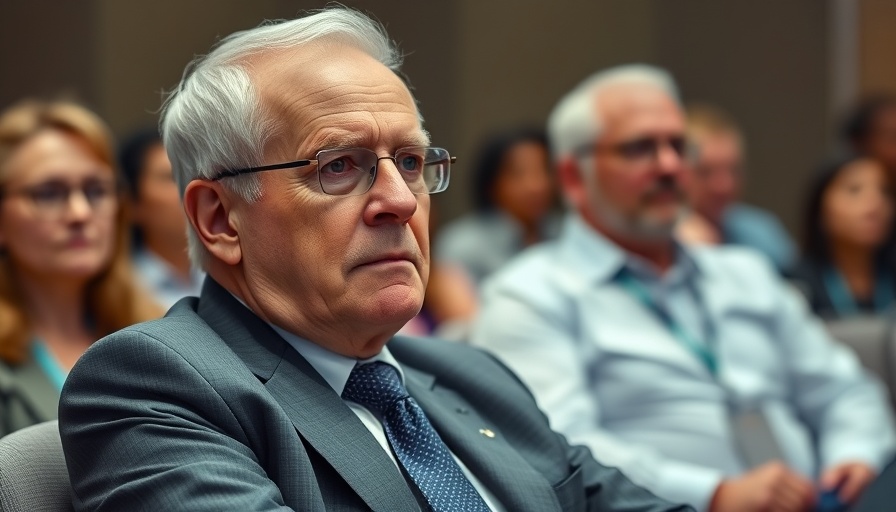 Mature man attentively sitting at a conference discussing Tylenol use and autism risk.