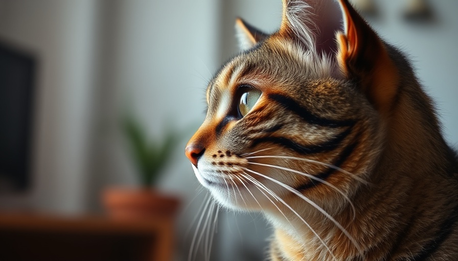 Profile of a tabby cat illustrating feline behavior for Alzheimer's research.