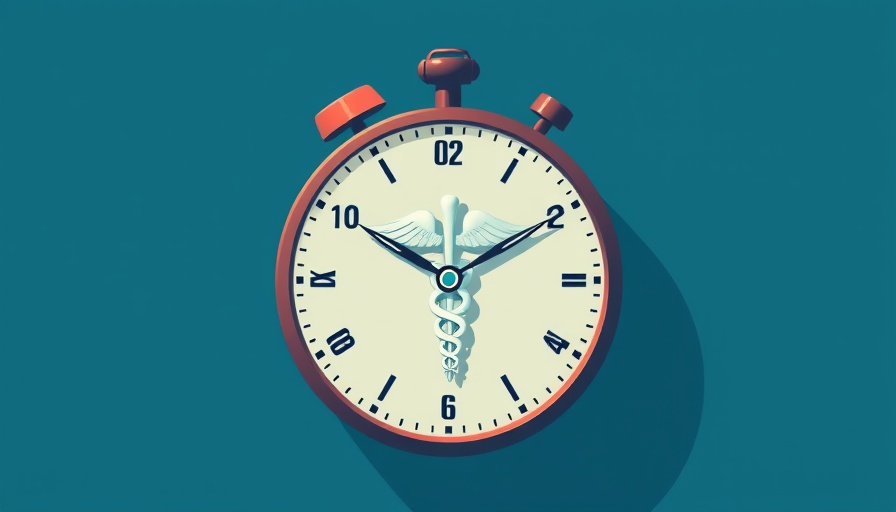 Illustration symbolizing fighting health insurance denial with a caduceus in a clock.