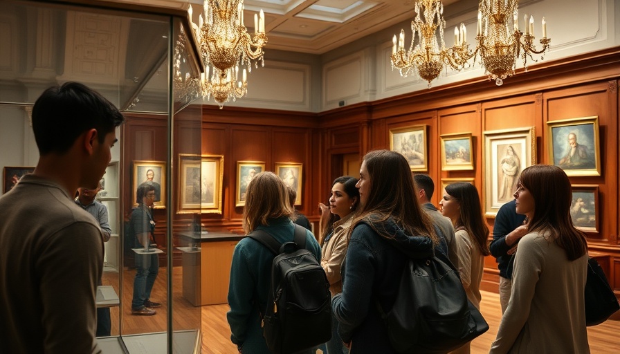 Group admiring display in elegant art exhibit, creativity focus