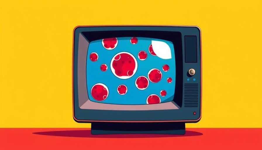 Retro computer with digital cells on screen in pop art style for AI tool predicts therapies for aging health.