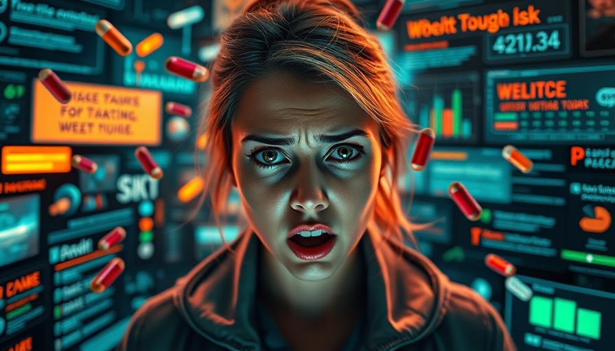 Concerned woman within a futuristic digital realm representing alternative health care examples Muskegon.