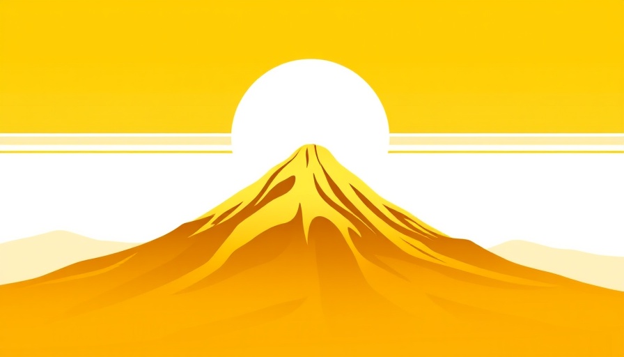 Stylized illustration of Mount Fuji and Asian character in yellow tones.