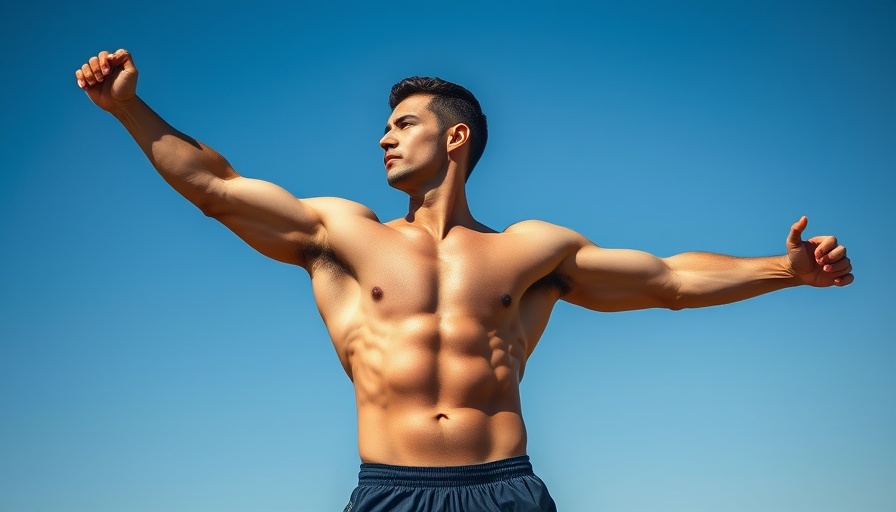 Athlete warming up before workout under blue sky.