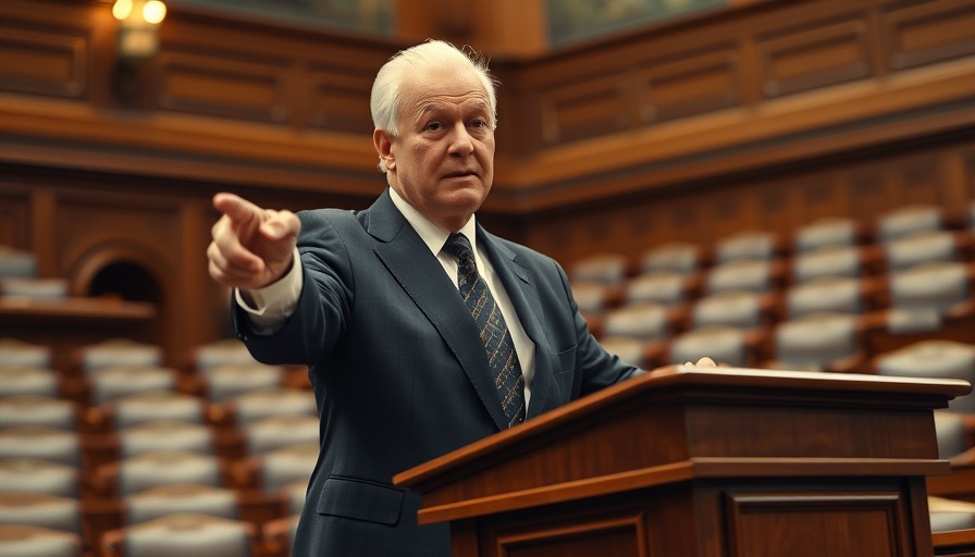 Elderly man at podium speaking passionately in legislative chamber.