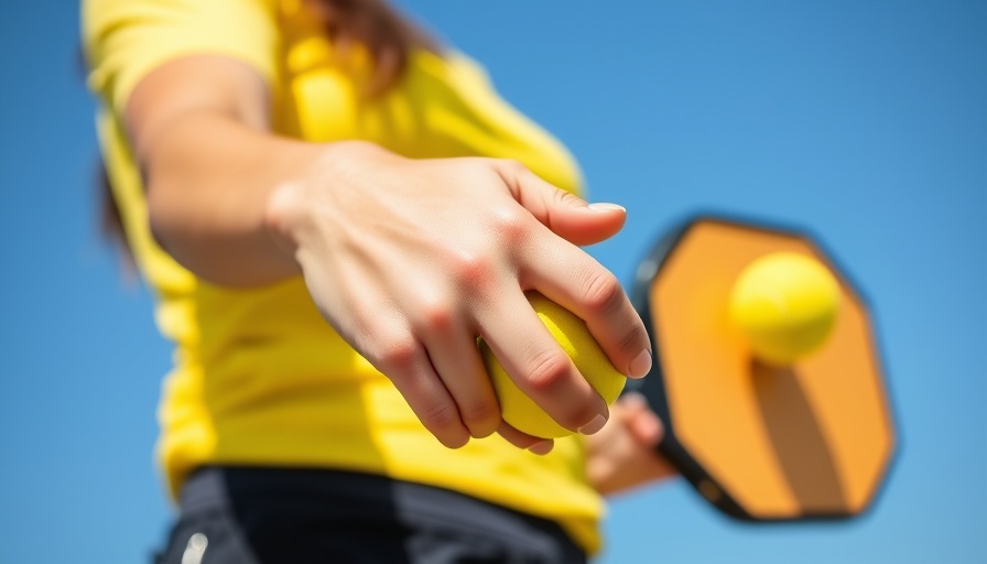 Bright yellow hoodie woman holding pickleball gear under blue sky, potential joint stress.