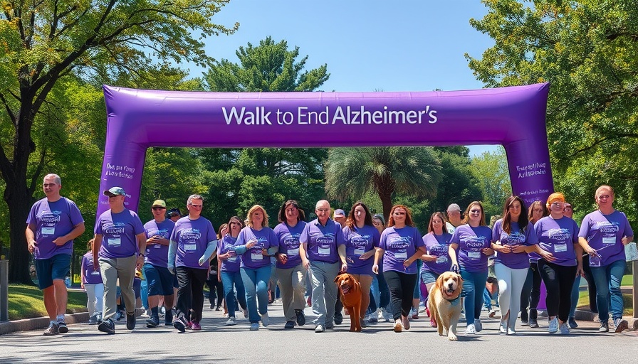 Participants at Walk to End Alzheimer’s start event in park.