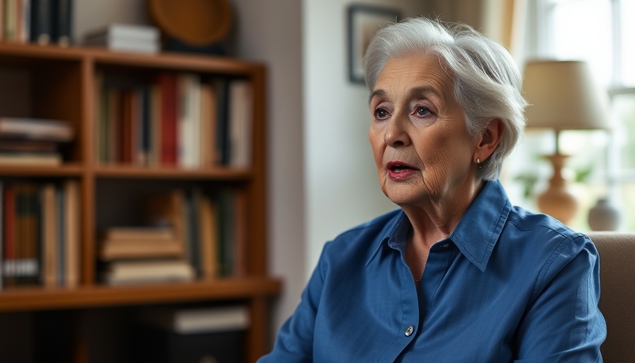 Older woman discussing Role of Lithium Alzheimer Disease in home setting.