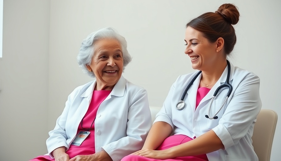 Senior health services in Sussex County: Elderly woman with doctor in clinic.