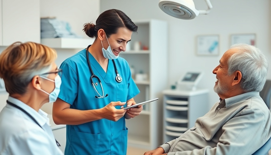 Senior dental care discussion in a clinic highlighting importance.