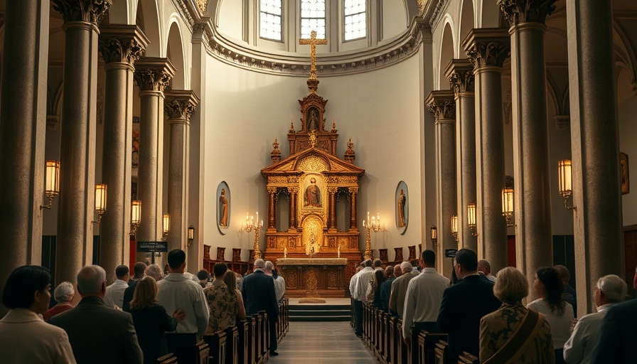 Catholic church with small attendance, illustration of plunging Mass attendance.