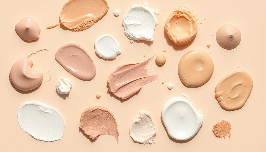 Various skincare ingredients on beige background, showcasing their textures.